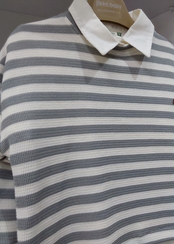 Erkek Çocuk Gri Çizgili Denim Gömlek - Görsel 2