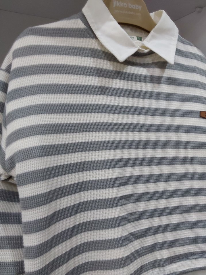 Erkek Çocuk Gri Çizgili Denim Gömlek - Görsel 2