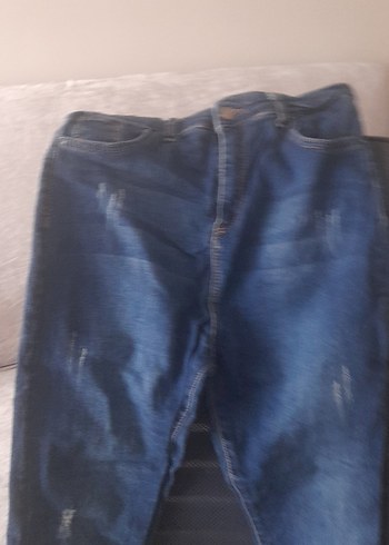 Kadın Mavi Kot Pantolon Bol Kesim Midi Boy - Görsel 2