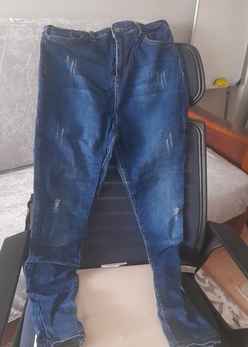 Kadın Mavi Kot Pantolon Bol Kesim Midi Boy - Görsel 3