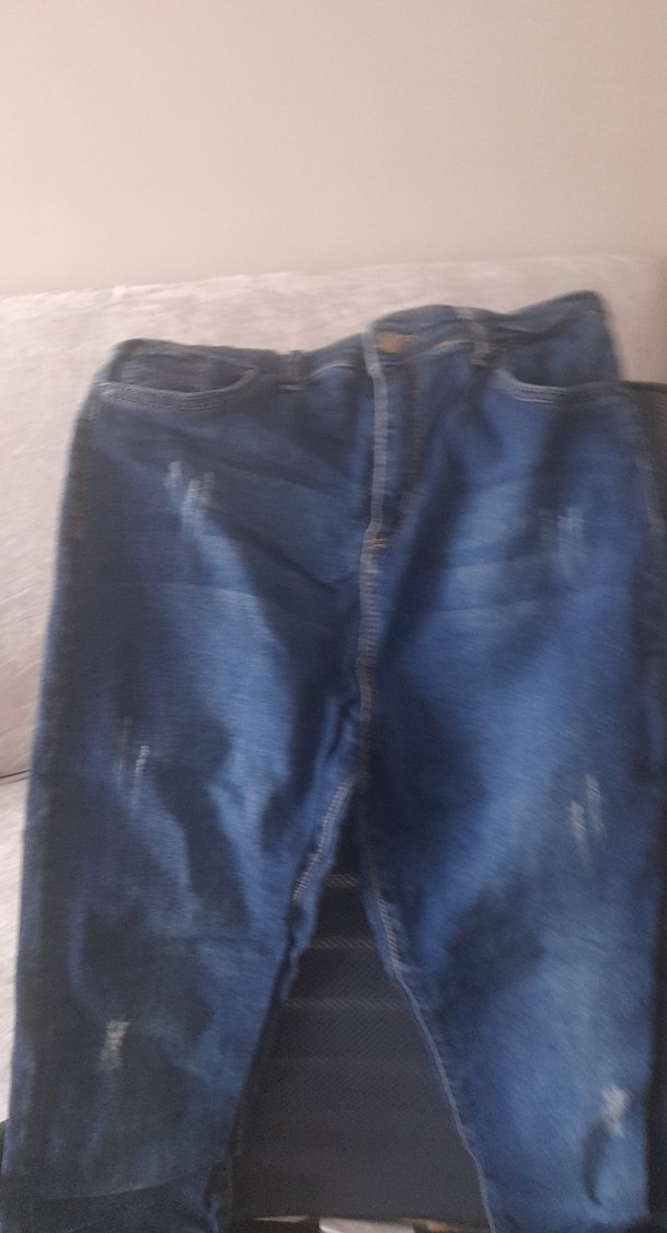 Kadın Mavi Kot Pantolon Bol Kesim Midi Boy - Görsel 2