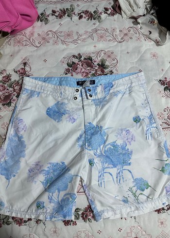 Düğmeli Mavi Batik Desenli Erkek Mayo Şortu - Görsel 2