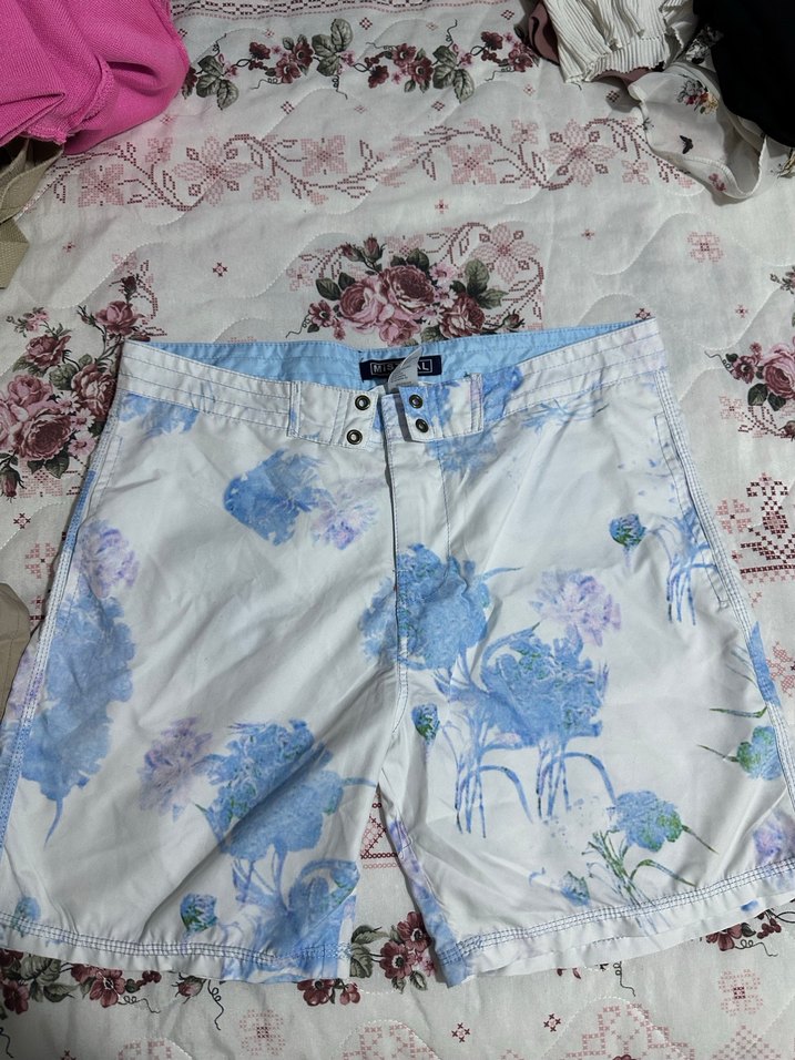 Düğmeli Mavi Batik Desenli Erkek Mayo Şortu - Görsel 2