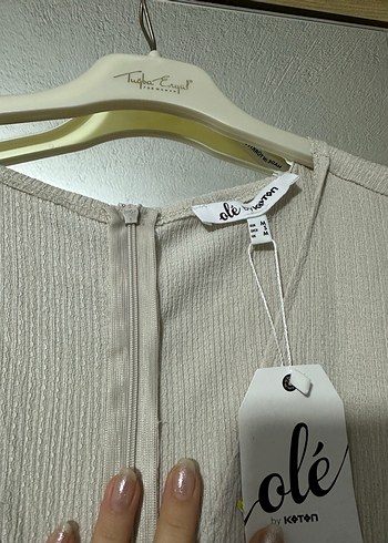 Bej V Yaka Keten Kadın Tulum - Görsel 4