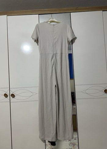 Bej V Yaka Keten Kadın Tulum - Görsel 6