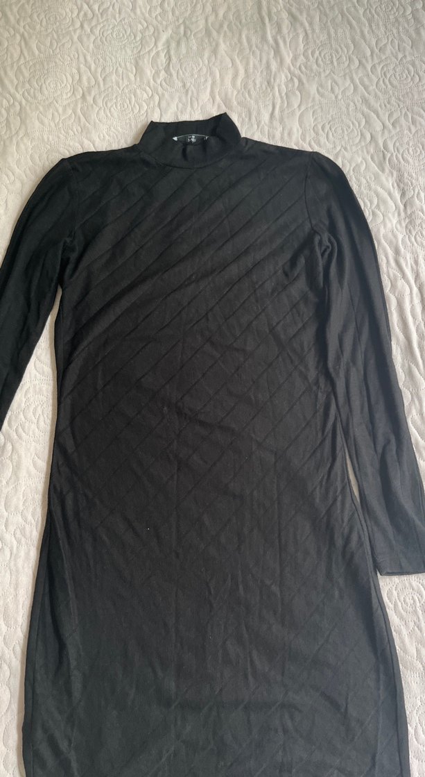 Siyah Balıkçı Yaka Uzun Kollu Triko Elbise - Görsel 2