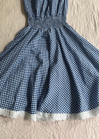 Mavi Kareli Vintage Midi Elbise - Görsel 3