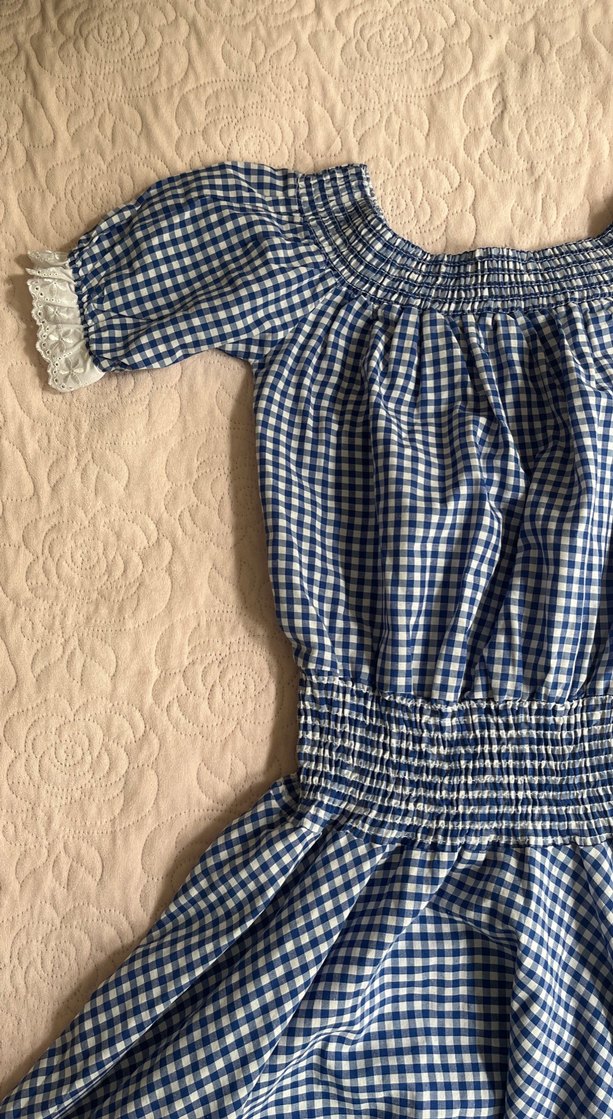 Mavi Kareli Vintage Midi Elbise - Görsel 4