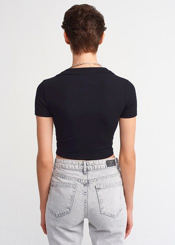 dilvin V Yakalı Siyah Crop Top - Görsel 2