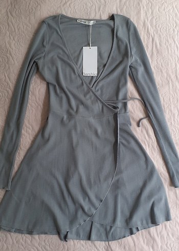 bershka v yaka mini elbise - Görsel 5