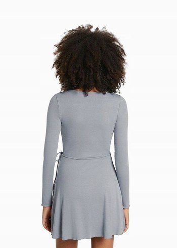 bershka v yaka mini elbise - Görsel 3