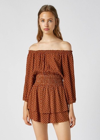 Pull&bear kiremit rengi şortlu tulum - Görsel 3