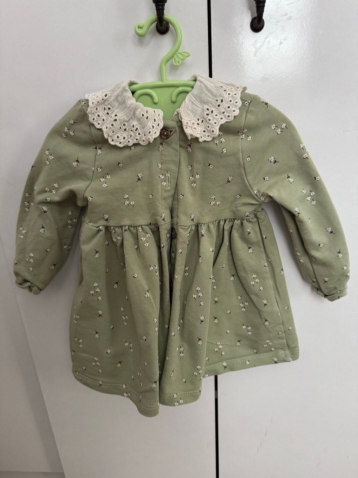 Nakışlı, Düğmeli, Uzun Kollu Kız Elbisesi - Görsel 3