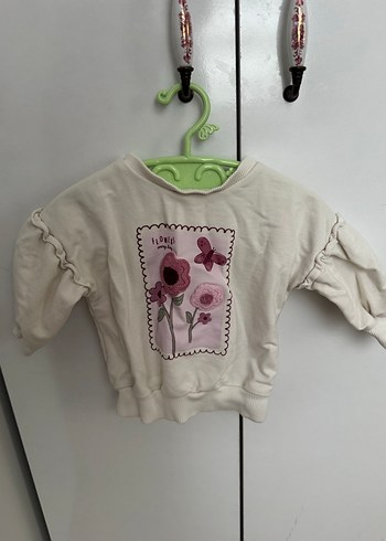 Kız Çocuk Beyaz Çiçekli Sweatshirt - Görsel 2