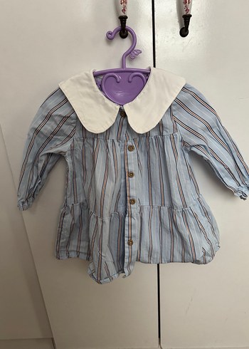 Mavi Çizgili Uzun Kollu Kız Elbisesi - Görsel 2