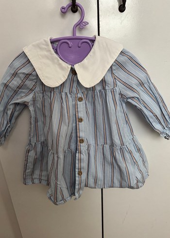 Mavi Çizgili Uzun Kollu Kız Elbisesi - Görsel 3