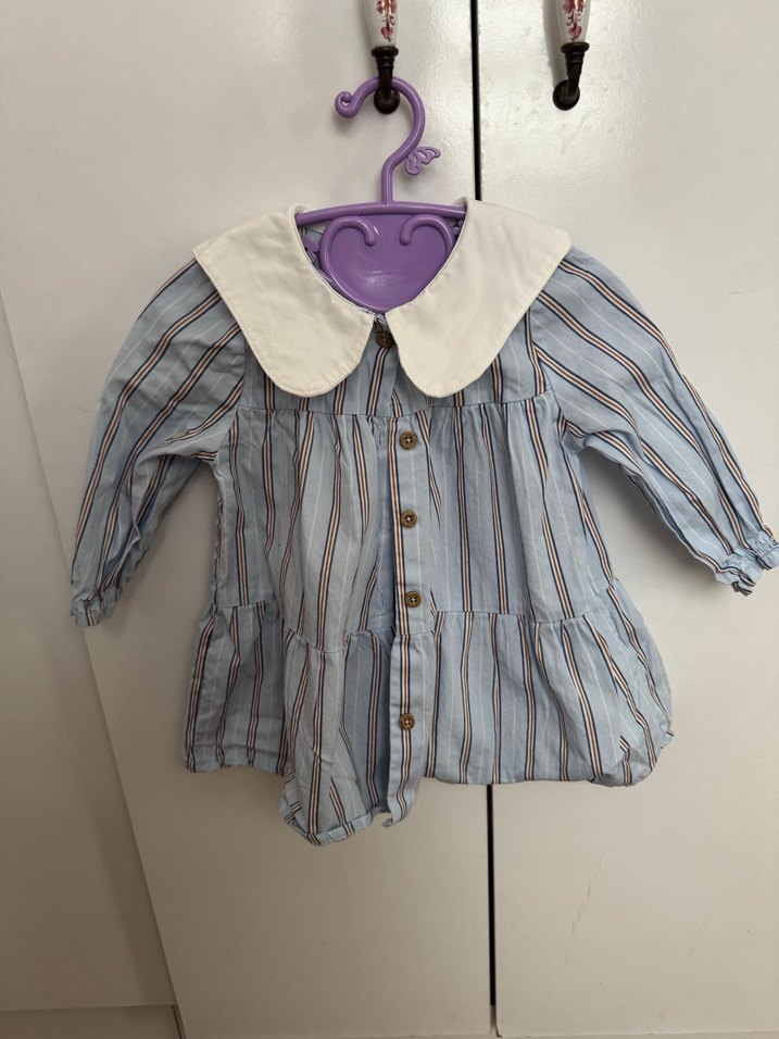 Mavi Çizgili Uzun Kollu Kız Elbisesi - Görsel 2