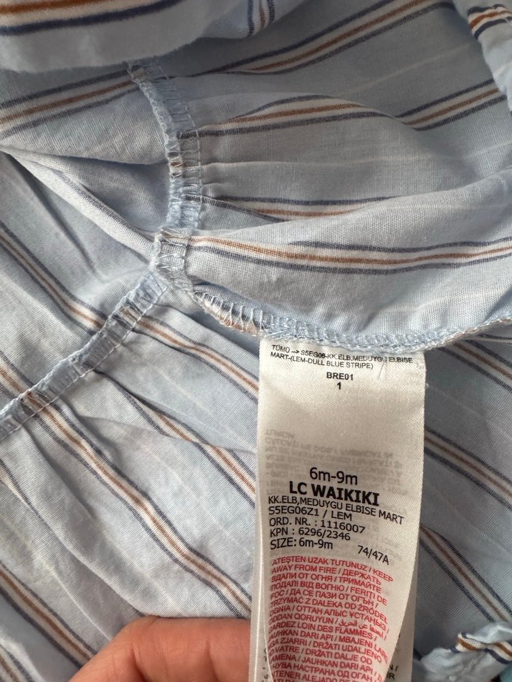 Mavi Çizgili Uzun Kollu Kız Elbisesi - Görsel 4