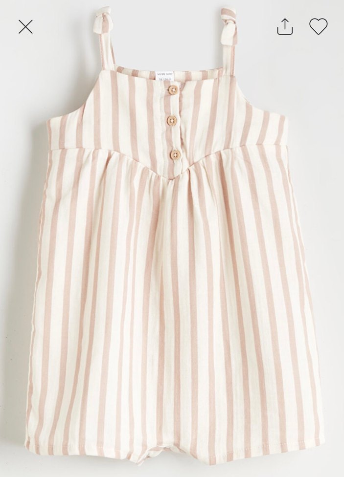 Bej Çizgili Askılı Bebek Tulum - Görsel 2