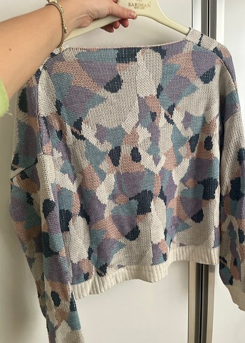 Gri Kamuflaj Desenli Örgü Kadın Hırka - Görsel 4