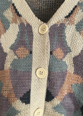 Gri Kamuflaj Desenli Örgü Kadın Hırka - Görsel 3