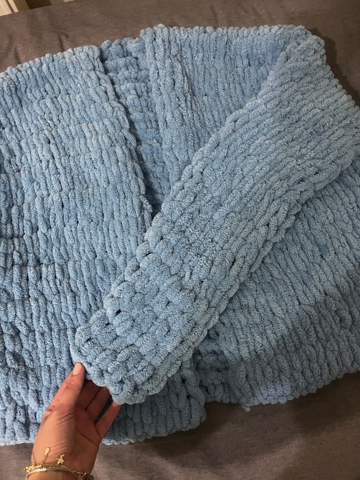 Mavi Örgü Hamile Hırka - Görsel 4