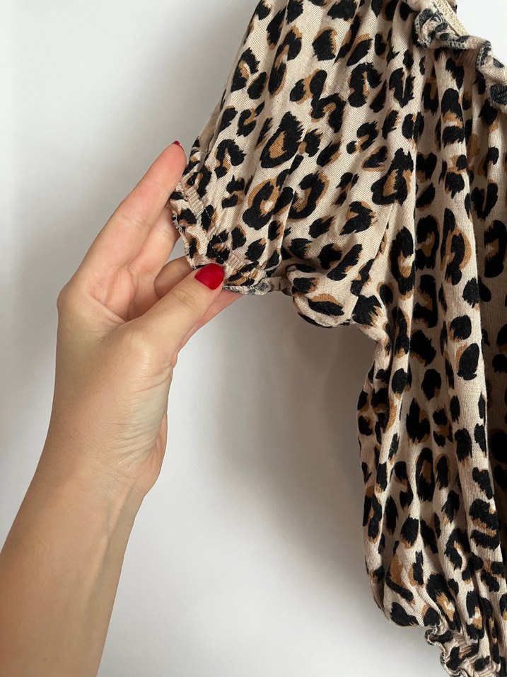 Leopar Desenli Kahverengi Mini Bluz - Görsel 2