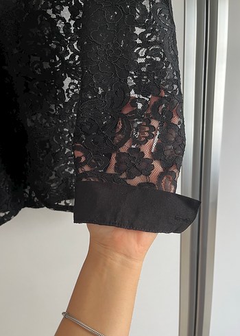 Dantel Detaylı Siyah Gotik Kadın Bluz - Görsel 2