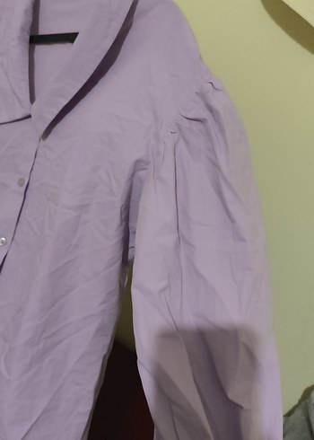 Mor Düğmeli Kısa Kollu Keten Gömlek - Görsel 6