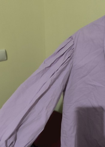 Mor Düğmeli Kısa Kollu Keten Gömlek - Görsel 4