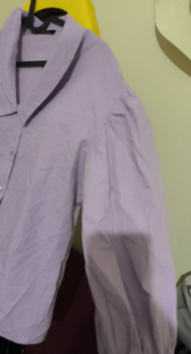 Mor Düğmeli Kısa Kollu Keten Gömlek - Görsel 5