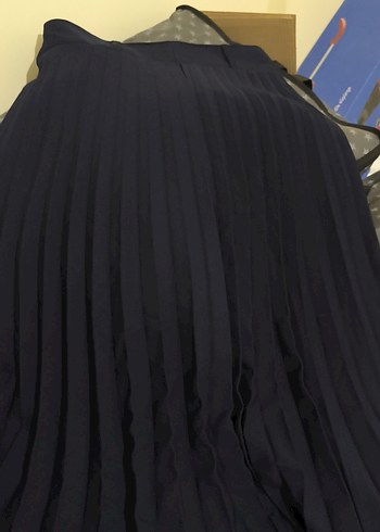 lacivert  Pilili Uzun Kadın Etek - Görsel 3