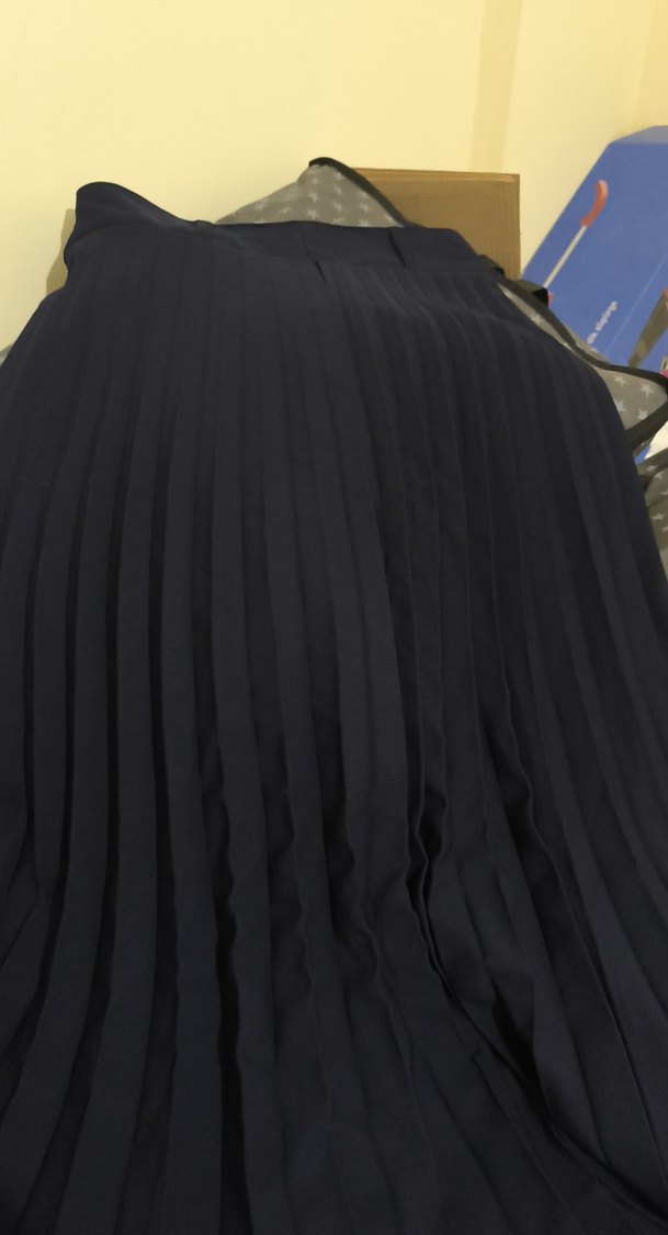 lacivert  Pilili Uzun Kadın Etek - Görsel 3