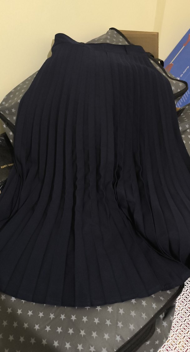 lacivert  Pilili Uzun Kadın Etek - Görsel 2