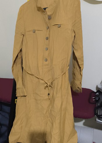 Bej Uzun Keten Kadın elbise - Görsel 2