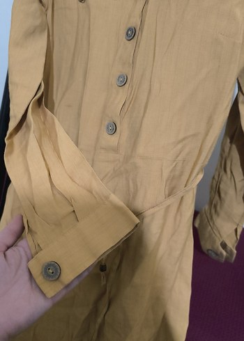 Bej Uzun Keten Kadın elbise - Görsel 3