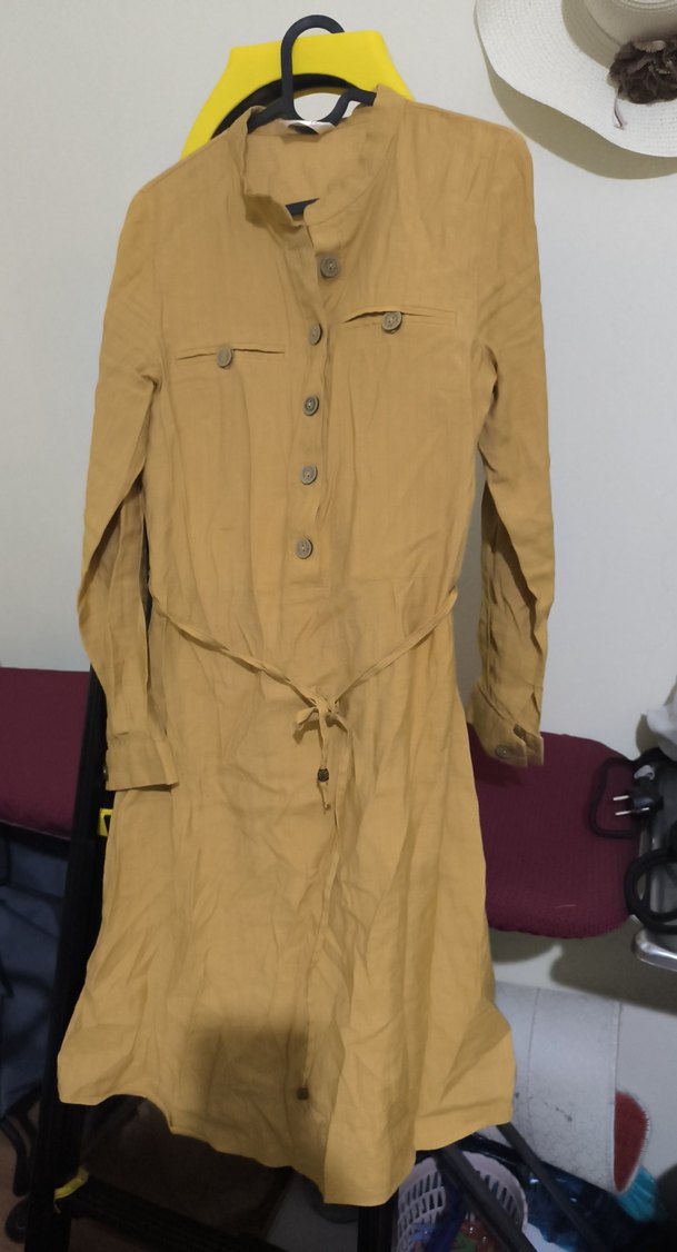 Bej Uzun Keten Kadın elbise - Görsel 2