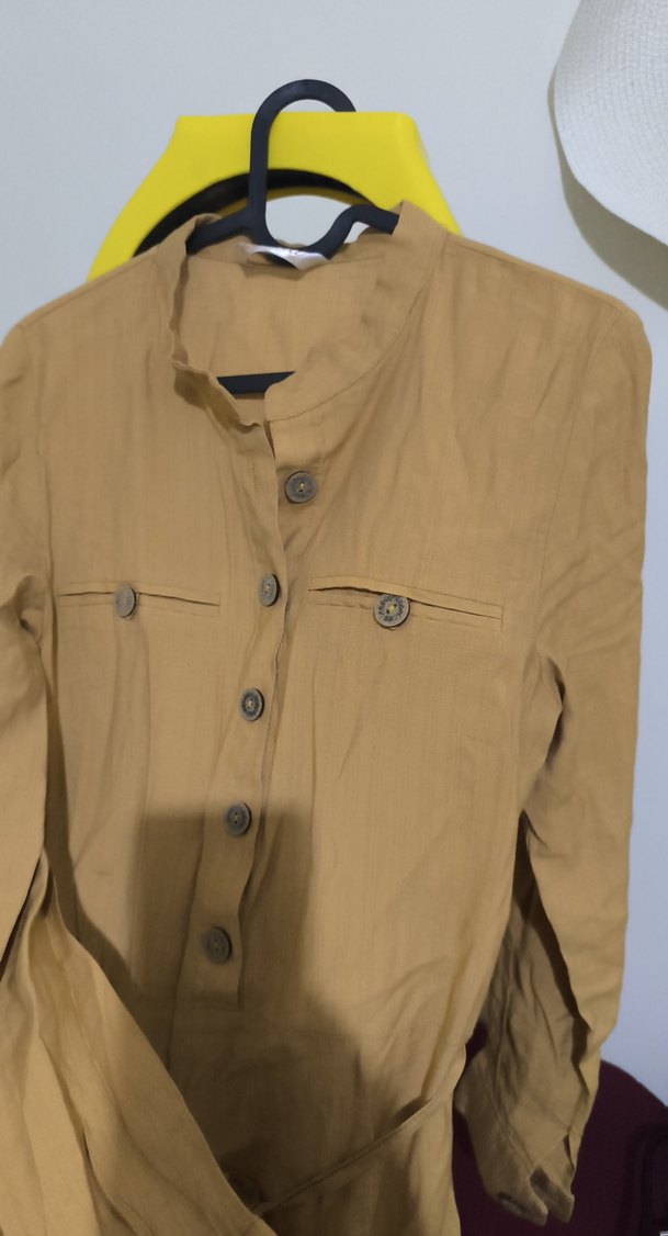 Bej Uzun Keten Kadın elbise - Görsel 4