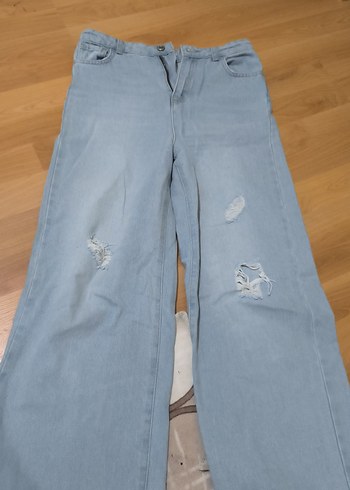 Mavi Bol Kesim Kadın Midi Kot Pantolon - Görsel 2