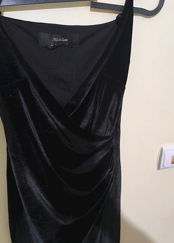 Siyah Drapeli V Yakalı Midi Kadın Elbise - Görsel 4