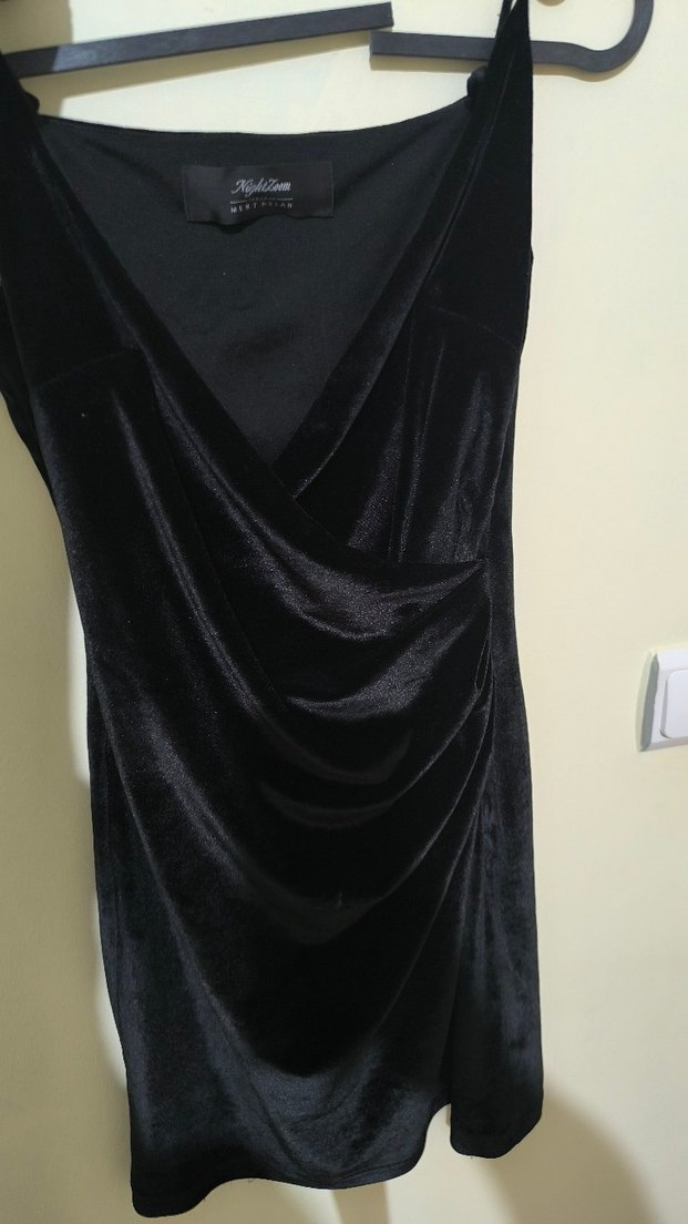 Siyah Drapeli V Yakalı Midi Kadın Elbise - Görsel 2