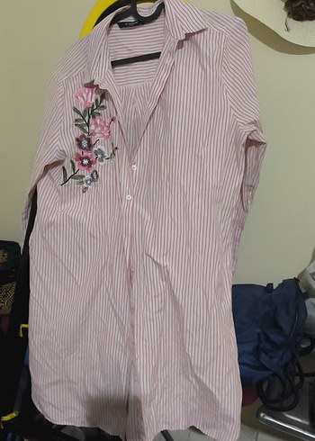 Nakışlı Düğmeli Pembe Kadın Gömlek - Görsel 4