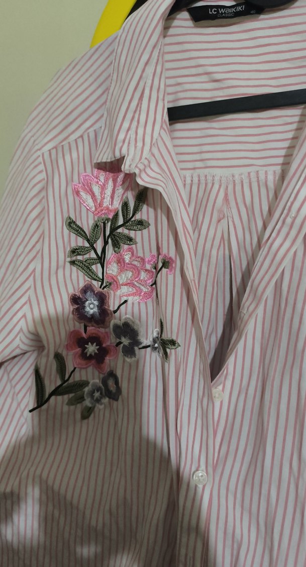 Nakışlı Düğmeli Pembe Kadın Gömlek - Görsel 2