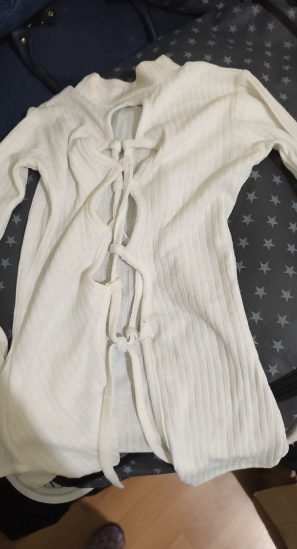 Düğmeli Beyaz Halter Yaka Fit Triko - Görsel 2