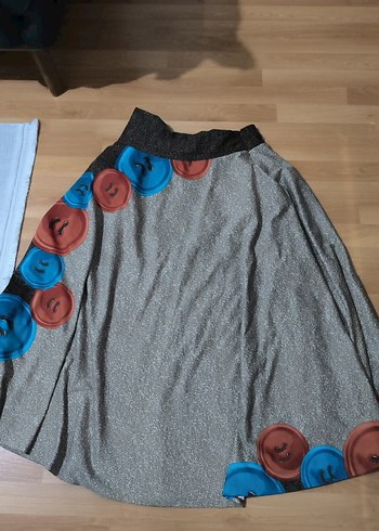 Düğmeli Gri Uzun Kadın Etek - Görsel 2