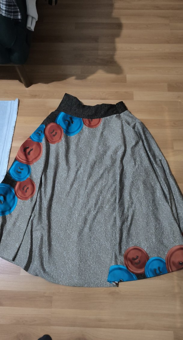 Düğmeli Gri Uzun Kadın Etek - Görsel 2