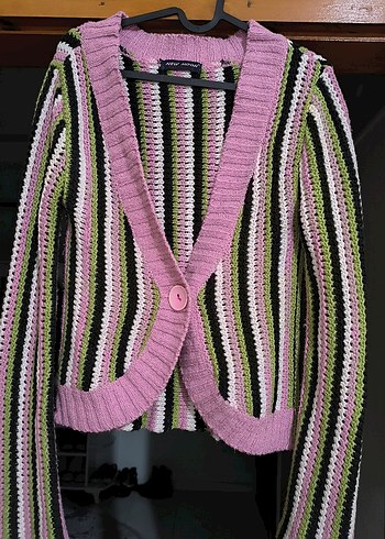 Çizgili Bohem Örgü Hırka - Görsel 2