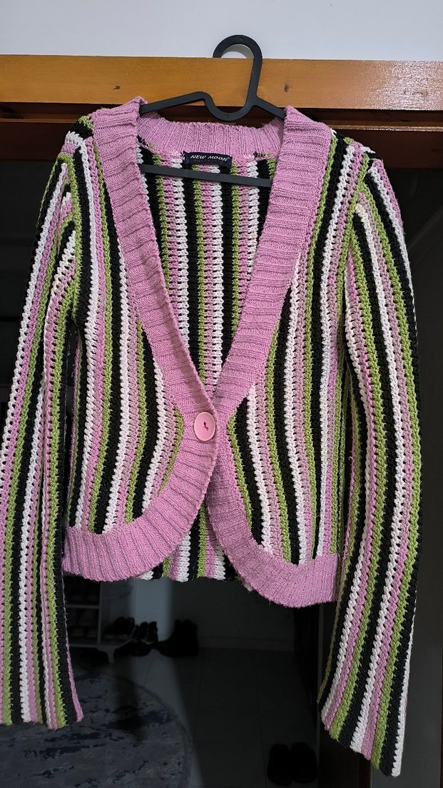 Çizgili Bohem Örgü Hırka - Görsel 2