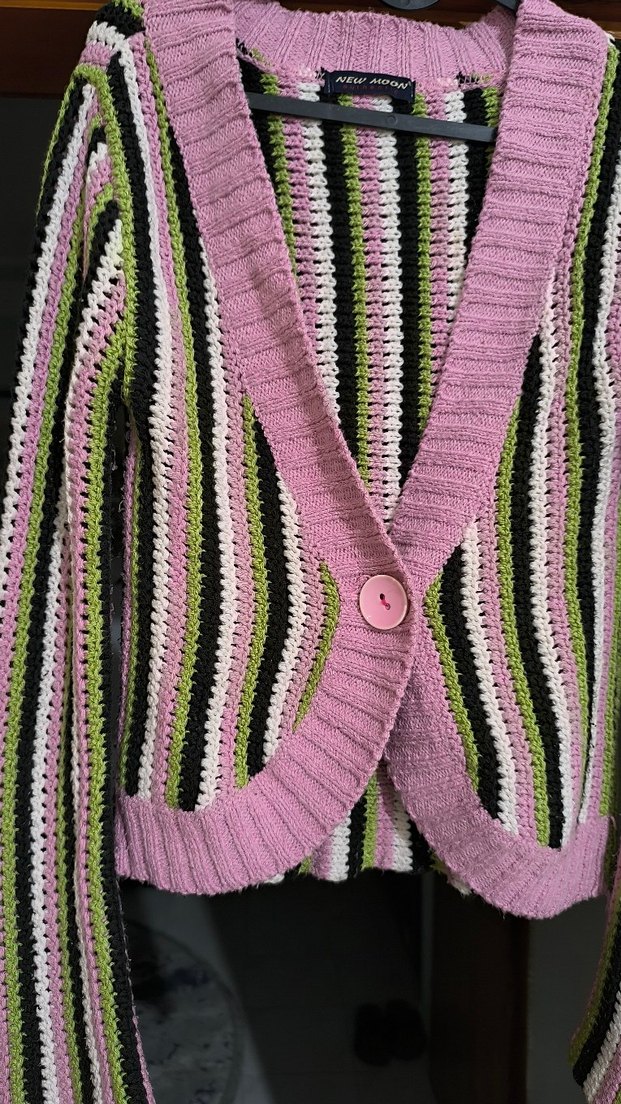 Çizgili Bohem Örgü Hırka - Görsel 3