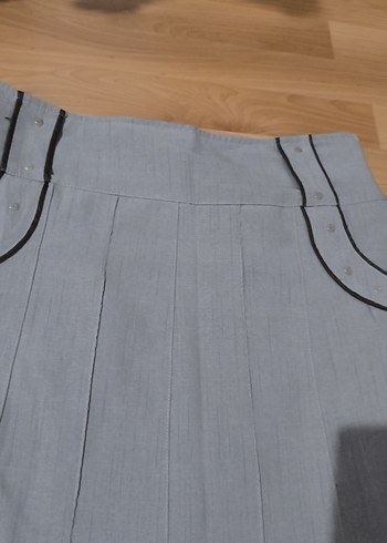 Bej Uzun Pilili Keten Kadın Etek - Görsel 4